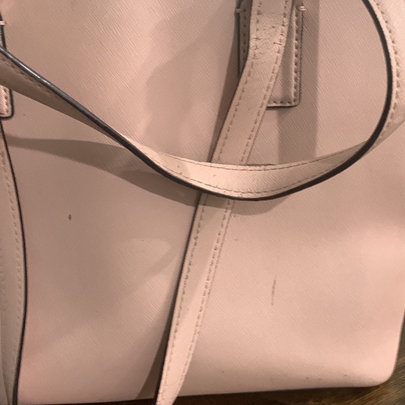 Neutral Pink Kate Spade zipper handbag purse tote shoulder bag damage stains - Picture 4 of 13